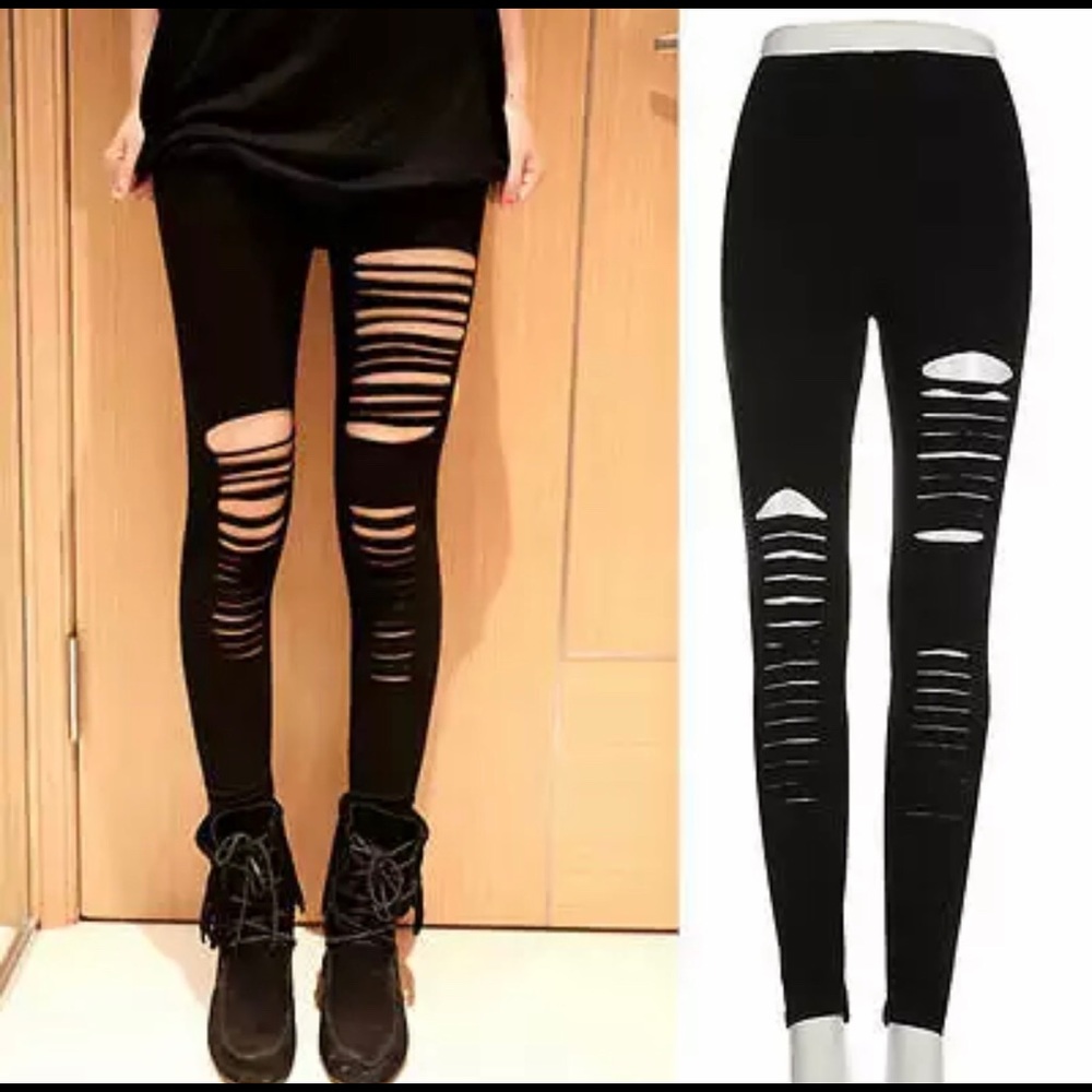 Slashed Goth Punk Industrial Leggings